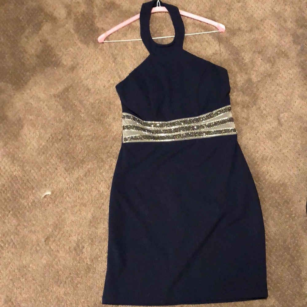 Short homecoming or prom dress.